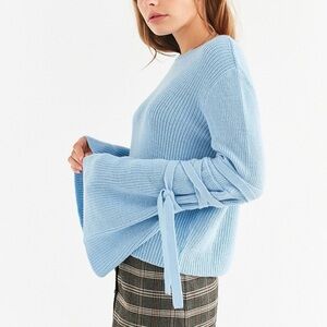 UO Silence + Noise Justine Extreme Bell Sleeve Sweater in Sky Blue